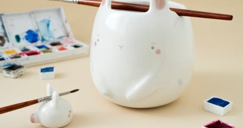 TramaiCeramics – Ceramic bunny water cup and brush rest